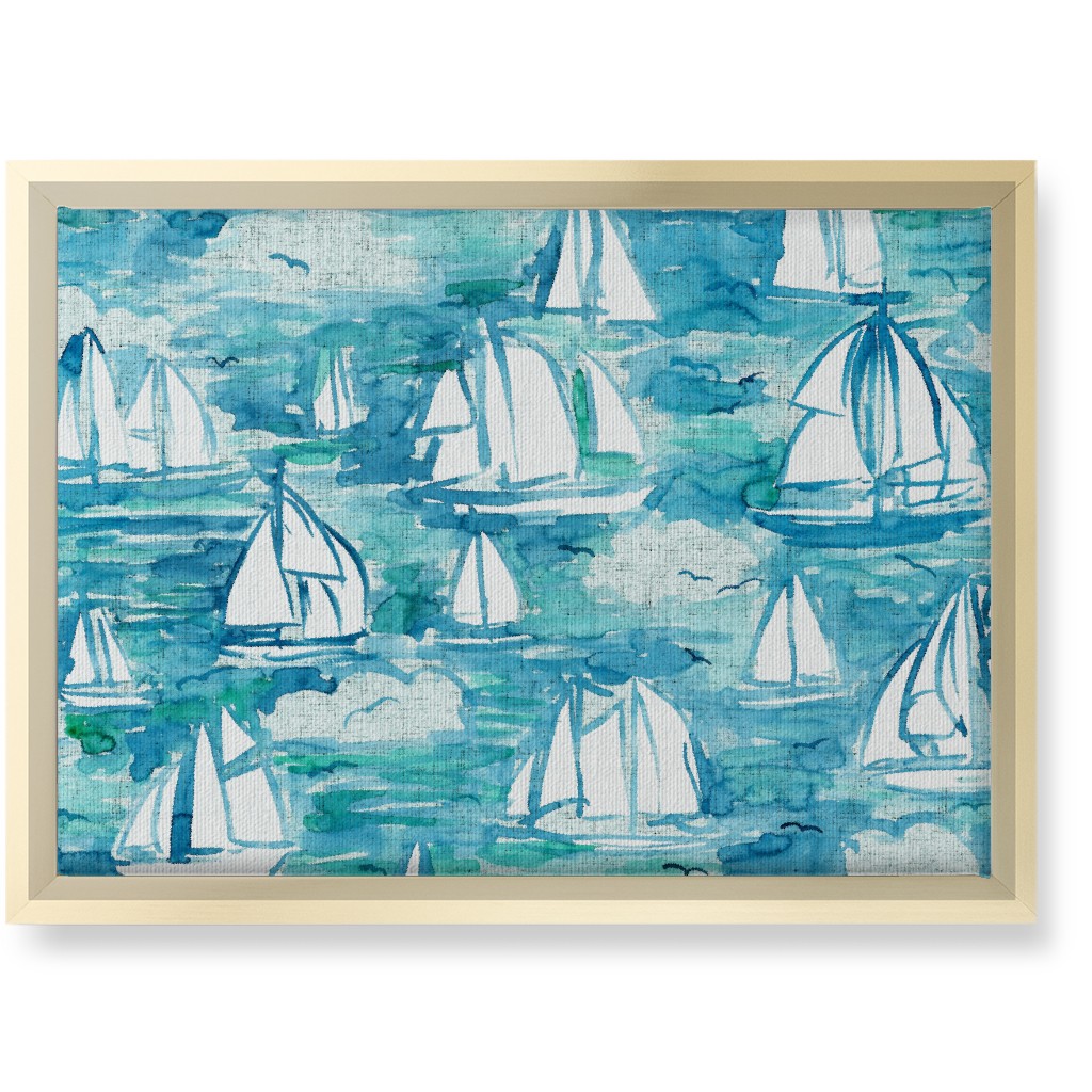 Sailboats Sailing Watercolor Loosely Painted - Blue Wall Art, Gold, Single piece, Canvas, 10x14, Blue, True Blue