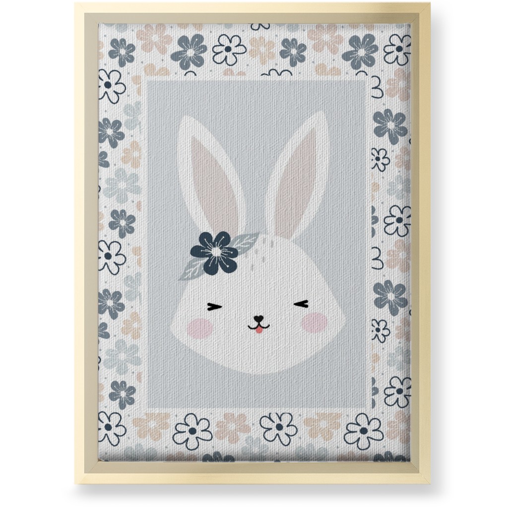 Spring Baby Girl Bunny - Neutral Soft Palette Wall Art, Gold, Single piece, Canvas, 10x14, Blue, True Blue