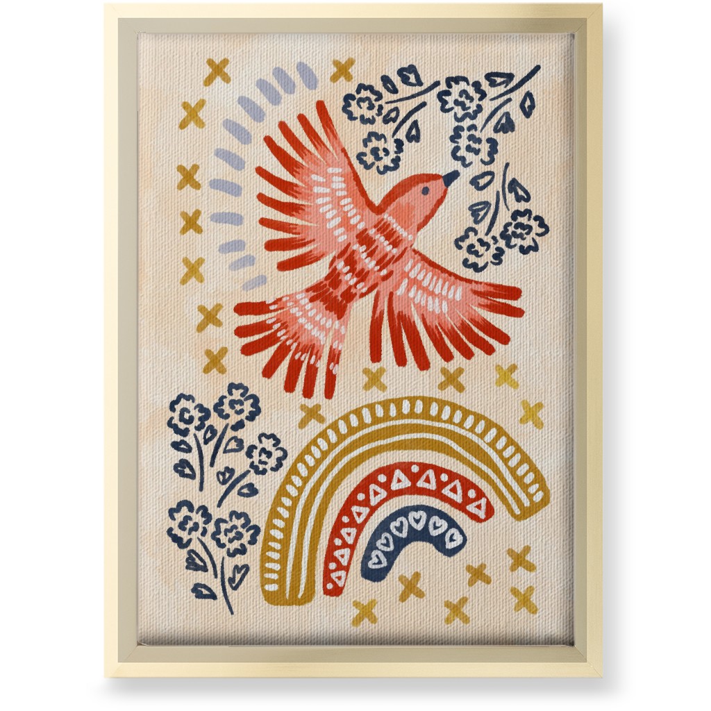 Bird, Rainbow, Flower, Spring Wall Art Wall Art, Gold, Single piece, Canvas, 10x14, Multicolor