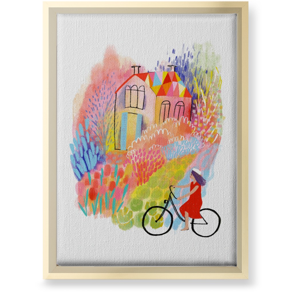 Cycling Through Spring Gardens - Multi Wall Art, Gold, Single piece, Canvas, 10x14, Multicolor