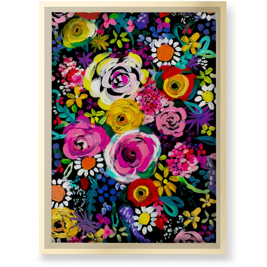 Les Fleurs Floral Painting Wall Art, Gold, Single piece, Canvas, 10x14, Multicolor
