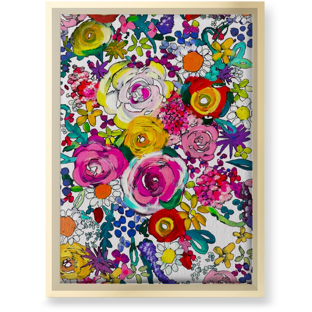 Les Fleurs Floral Painting Wall Art, Gold, Single piece, Canvas, 10x14, Multicolor, Magenta