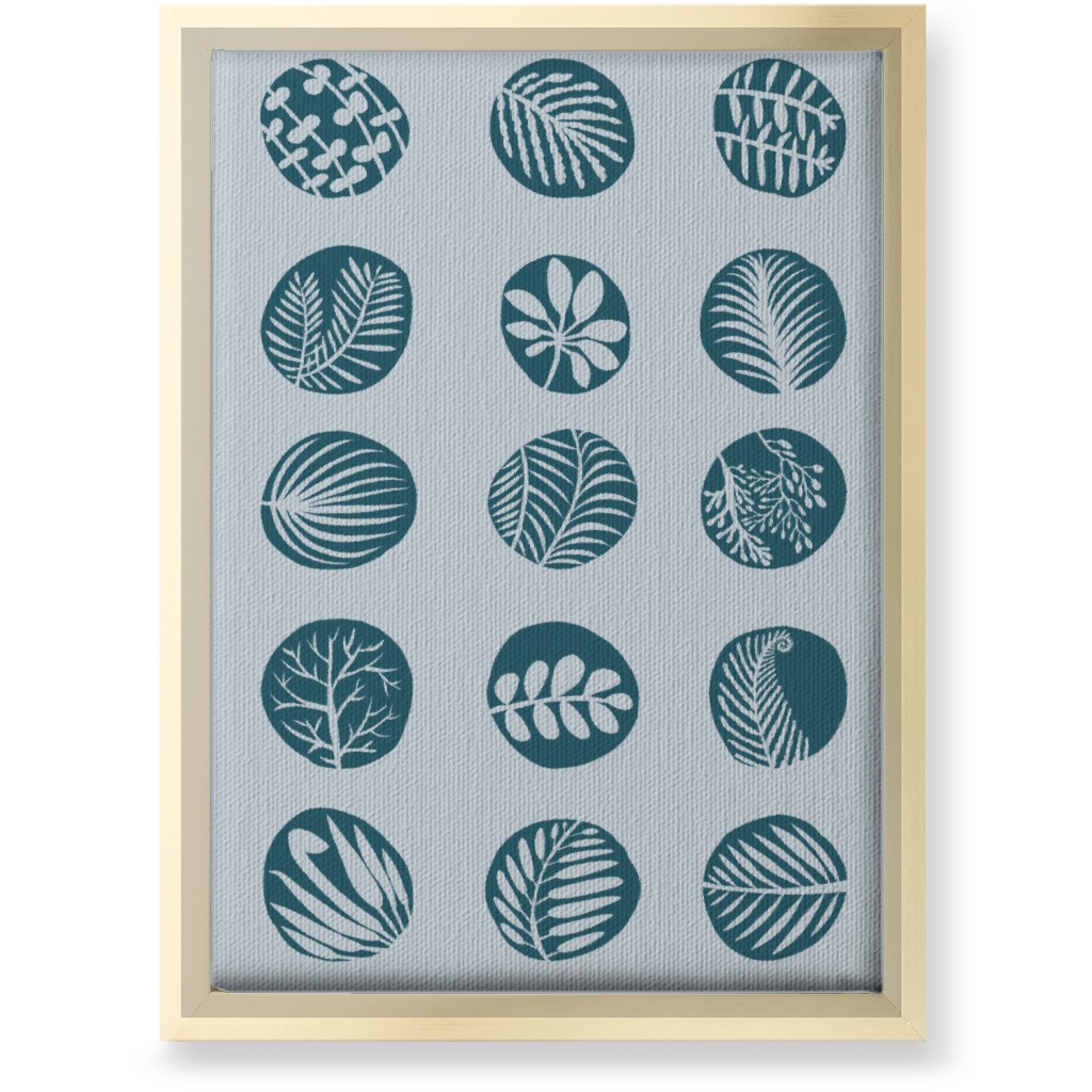 15 Round Leaves - Blue Wall Art, Gold, Single piece, Canvas, 10x14, Blue, True Blue