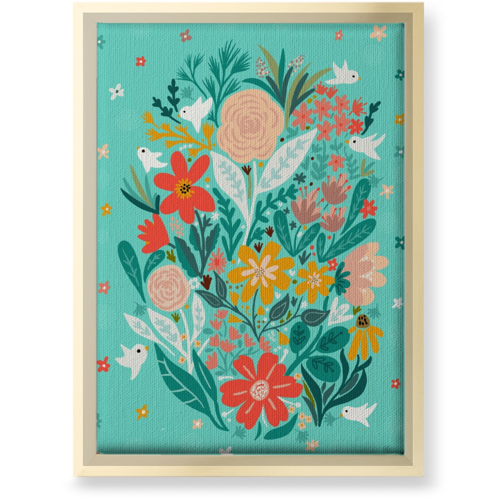 Floral Days - Multi on Blue Wall Art, Gold, Single piece, Canvas, 10x14, Multicolor