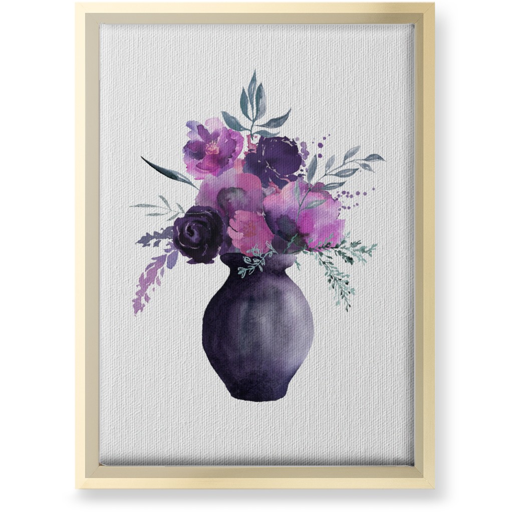 Flowers in a Vase Wall Art, Gold, Single piece, Canvas, 10x14, Purple
