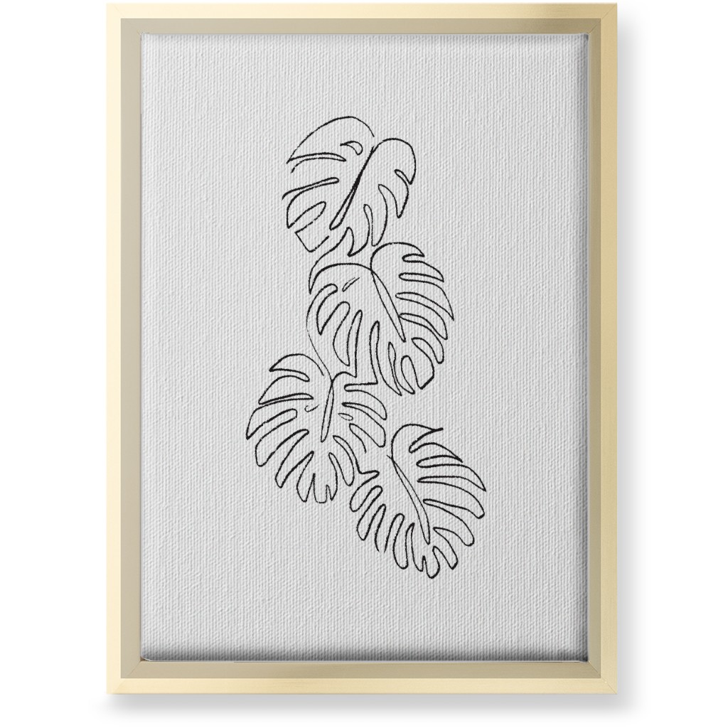 Monstera Leaf Line Art - Black and White Wall Art, Gold, Single piece, Canvas, 10x14, White