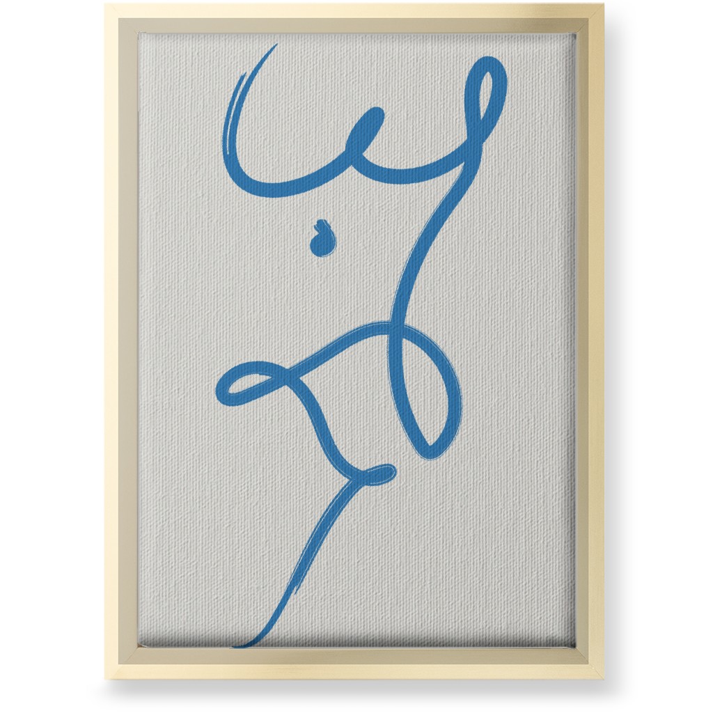 Minimalist Female Torso Line - Blue Wall Art, Gold, Single piece, Canvas, 10x14, Blue