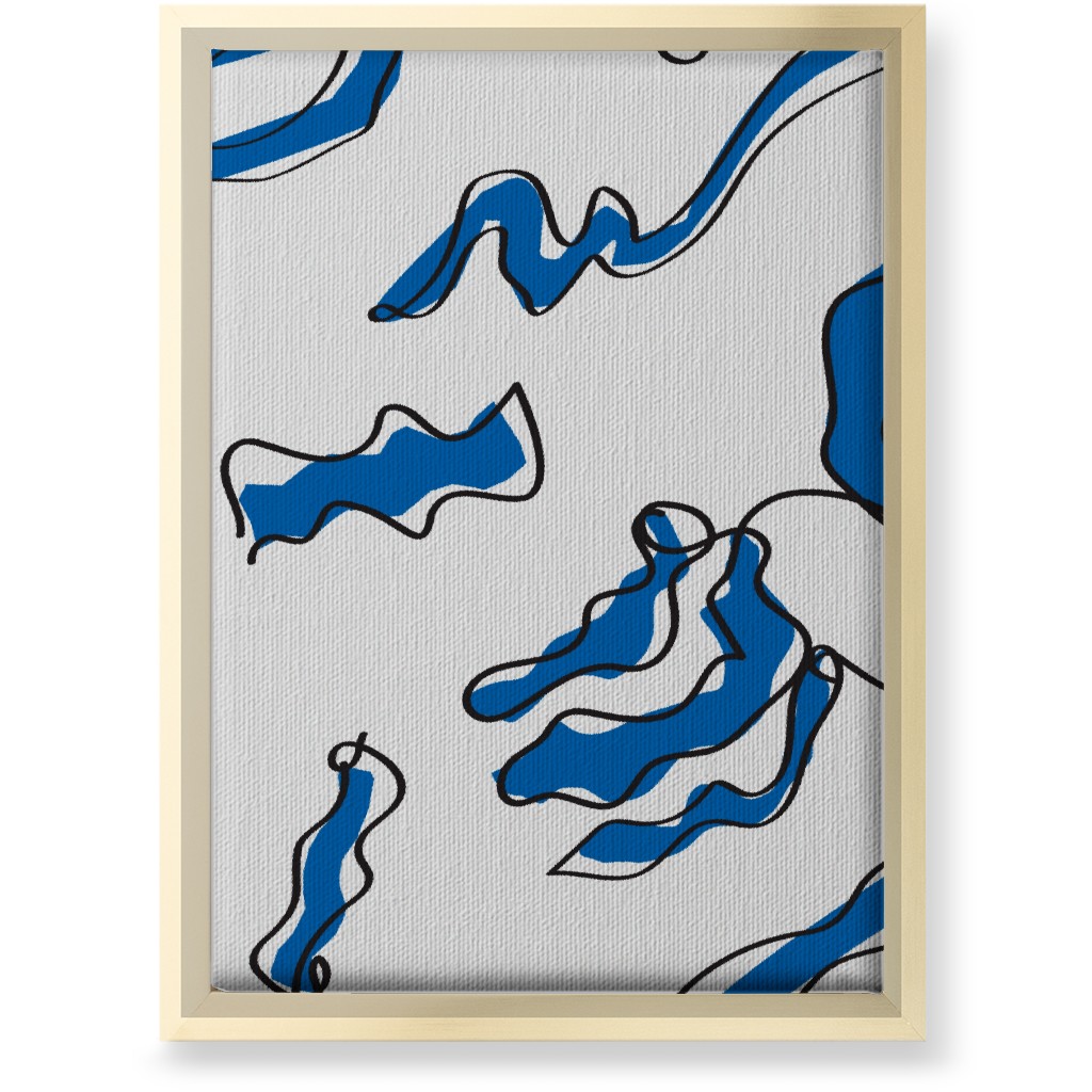 Modern Abstract Line Art Noodles - Blue and Neutral Wall Art, Gold, Single piece, Canvas, 10x14, Blue