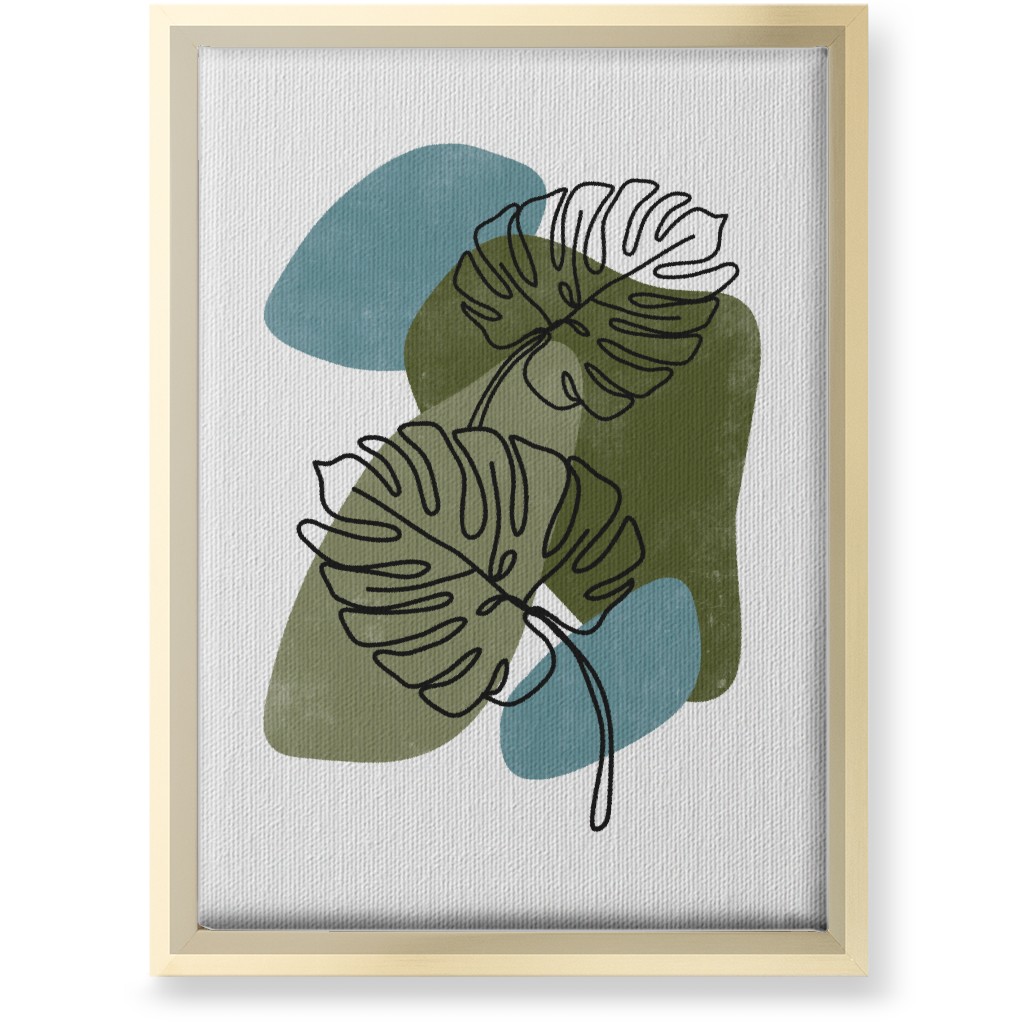 Abstract Monstera Leaves - Green and Blue Wall Art, Gold, Single piece, Canvas, 10x14, Green, Classic Green