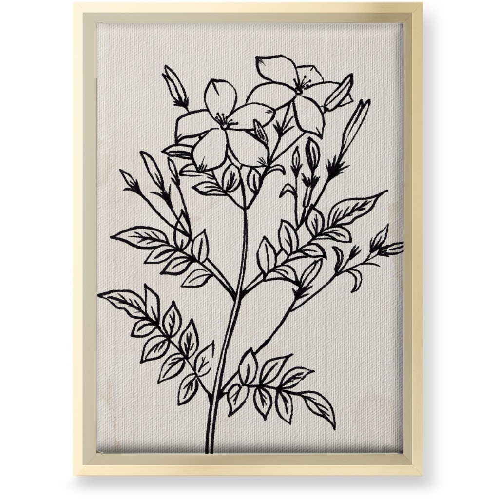 Vintage Jasmine Sketch - Beige and Black Wall Art, Gold, Single piece, Canvas, 10x14, Beige