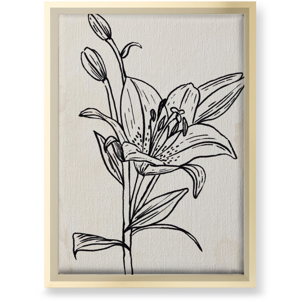 Vintage Lily Sketch - Beige and Black Wall Art, Gold, Single piece, Canvas, 10x14, Beige