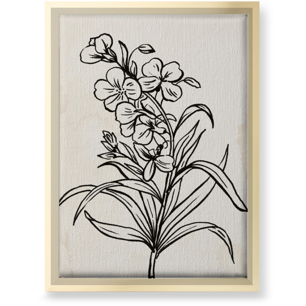 Vintage Wallflower Sketch - Beige and Black Wall Art, Gold, Single piece, Canvas, 10x14, Beige