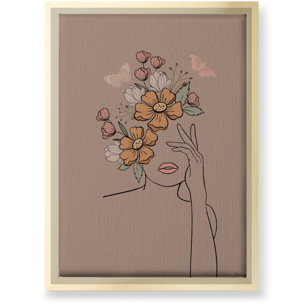 Line Art Botanical Sketch - Neutral Wall Art, Gold, Single piece, Canvas, 10x14, Beige