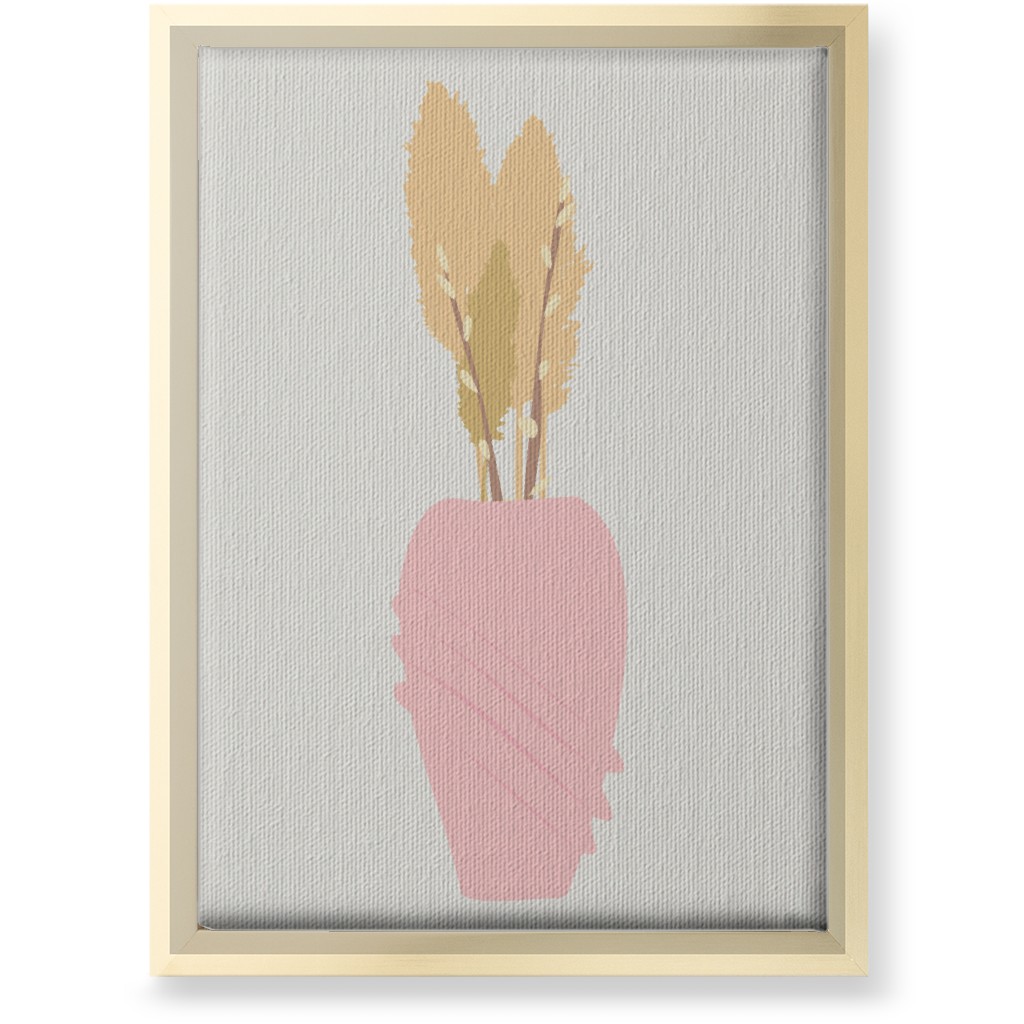 Minamalist Pampas and Willow - Pink and Beige Wall Art, Gold, Single piece, Canvas, 10x14, Pink, Bright Pink