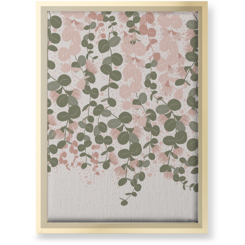 Eucalyptus - Pink & Green on Beige Wall Art, Gold, Single piece, Canvas, 10x14, Green