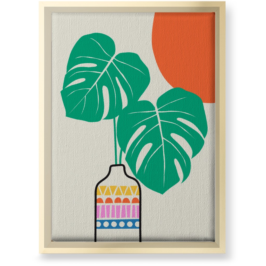 Monstera Leaves in a Vase - Neutral Wall Art, Gold, Single piece, Canvas, 10x14, Multicolor