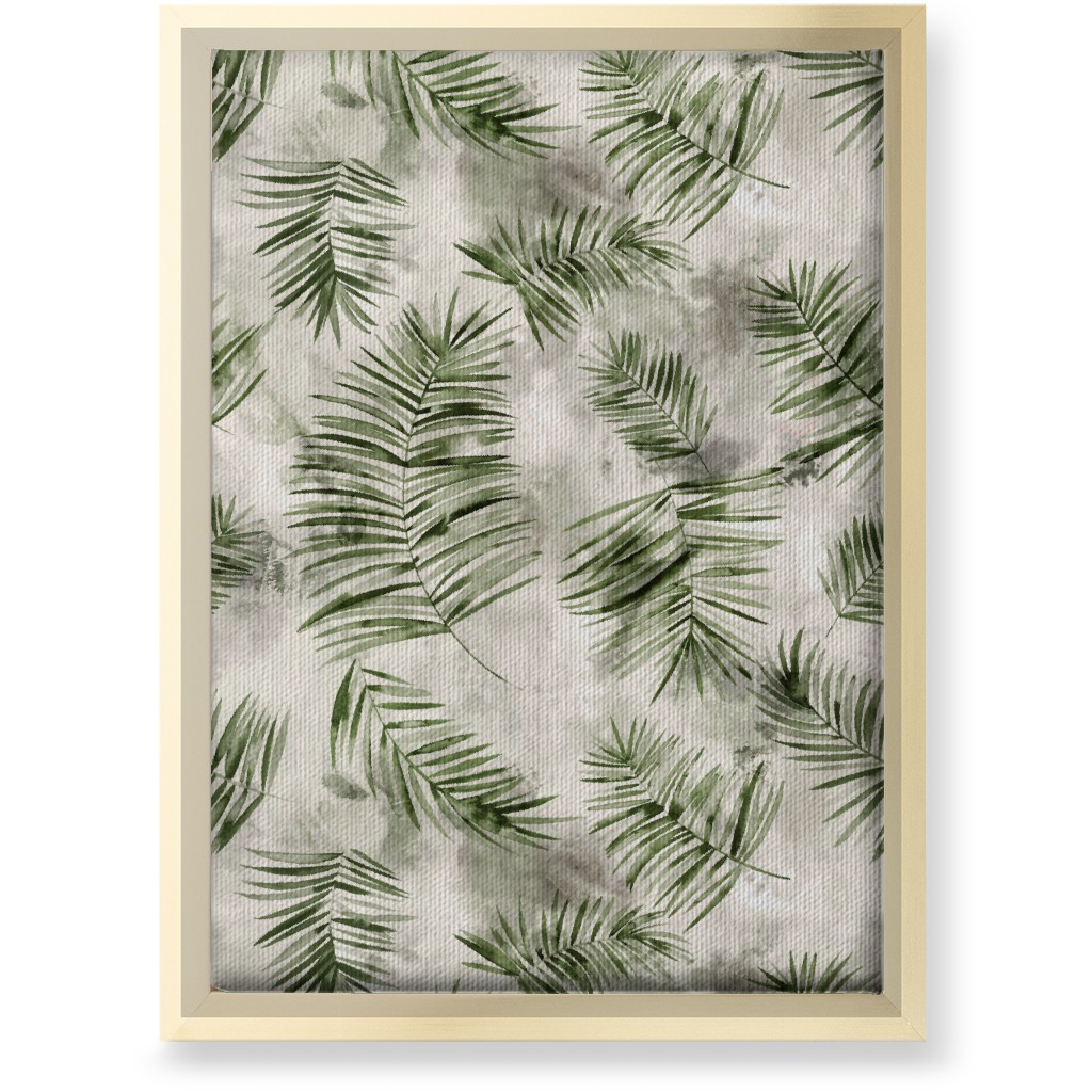 Watercolor Botanical Palms - Green on Beige Wall Art, Gold, Single piece, Canvas, 10x14, Green