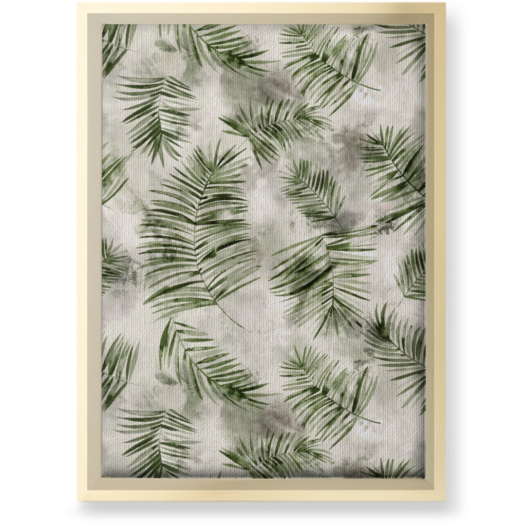 Watercolor Botanical Palms - Green on Beige Wall Art, Gold, Single piece, Canvas, 10x14, Green, Classic Green