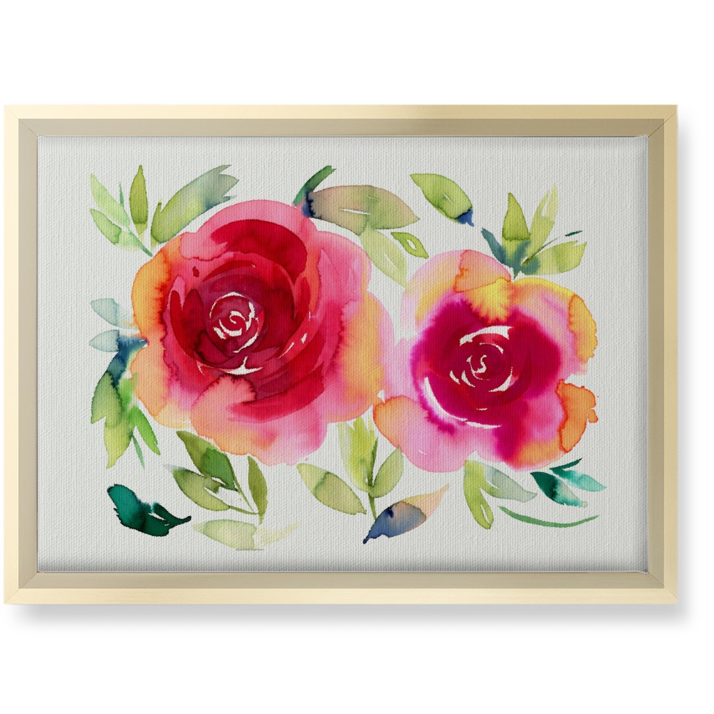 Watercolor Flowers - Pink on White Wall Art, Gold, Single piece, Canvas, 10x14, Pink, Bright Pink