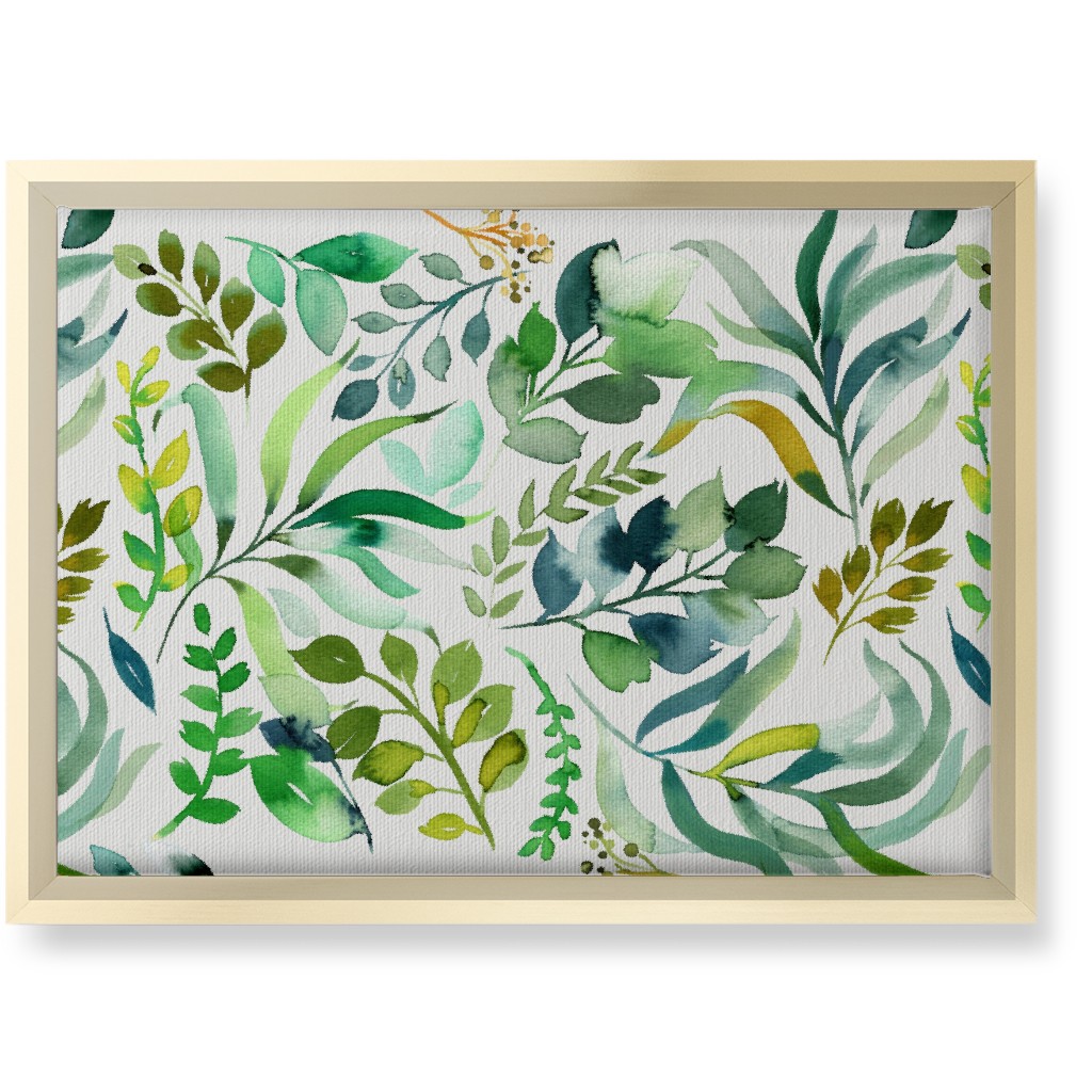 Watercolor Leaves Wall Art, Gold, Single piece, Canvas, 10x14, Green, Verdant