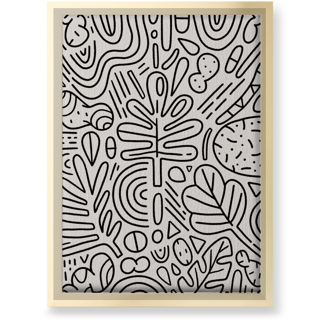 Doodles - Black and Beige Wall Art, Gold, Single piece, Canvas, 10x14, Beige