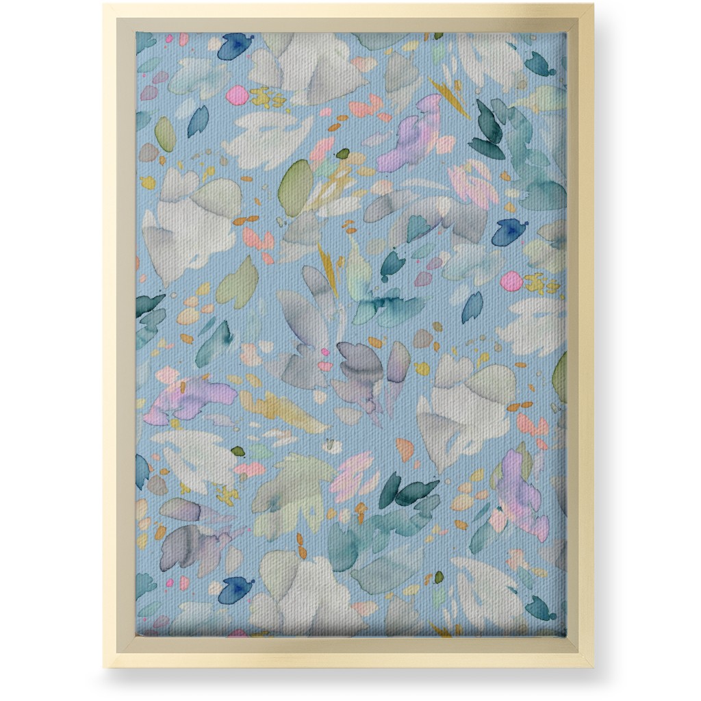 Abstract Petal Flowering Wall Art, Gold, Single piece, Canvas, 10x14, Blue, Celeste
