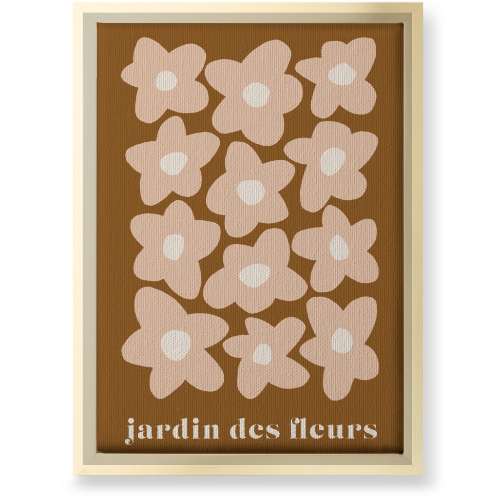 Botanical Graphic Retro Flower Garden Wall Art, Gold, Single piece, Canvas, 10x14, Brown