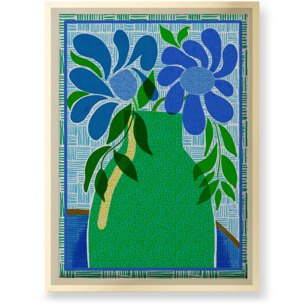 Florals in a Vase - Blue and Green Wall Art, Gold, Single piece, Canvas, 10x14, Green