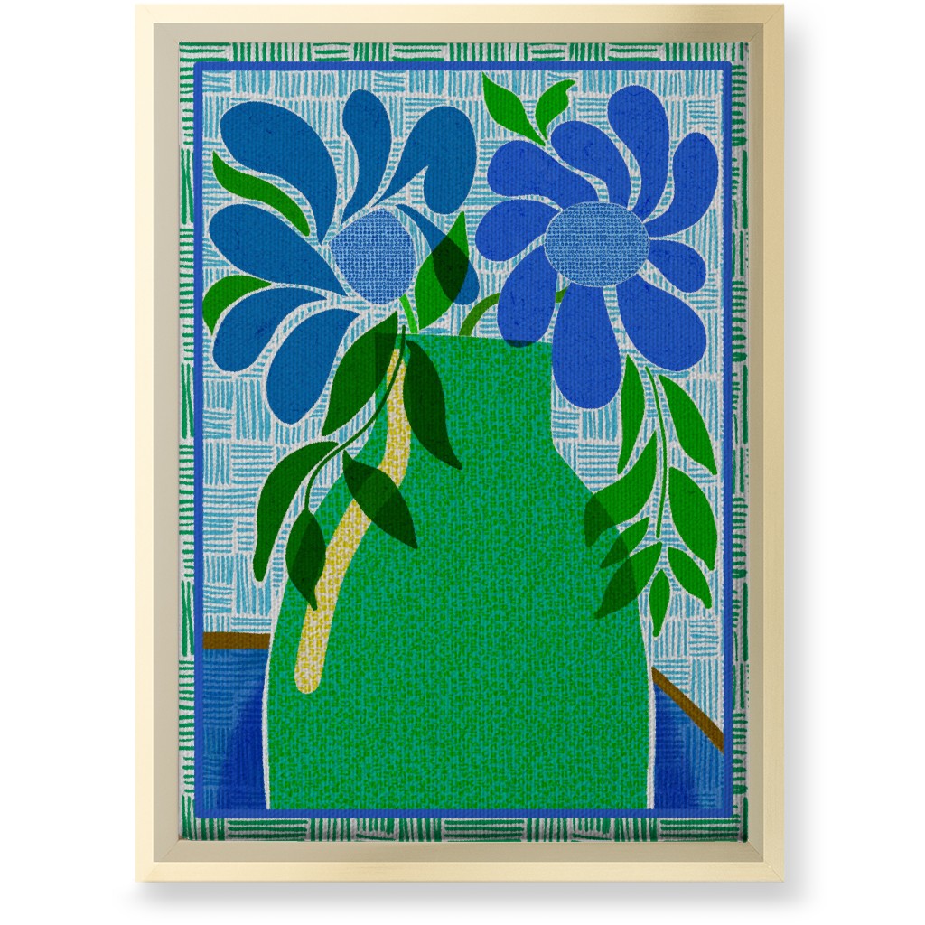 Florals in a Vase - Blue and Green Wall Art, Gold, Single piece, Canvas, 10x14, Green, Classic Green