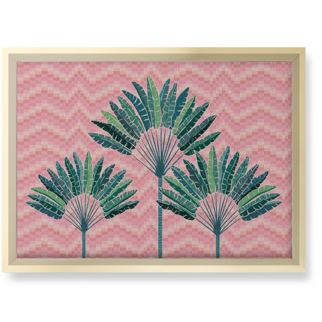 Palms on Wave Grid - Pink Wall Art, Gold, Single piece, Canvas, 10x14, Pink