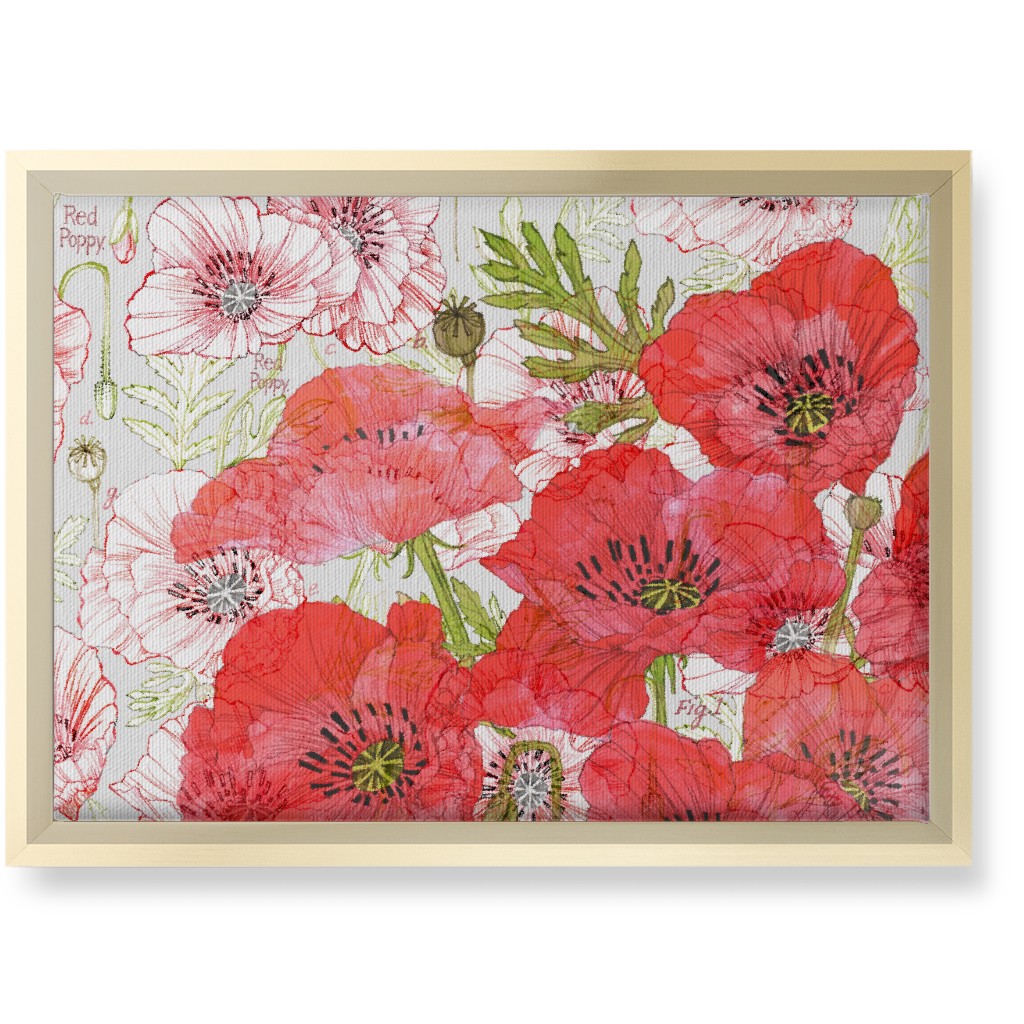 Poppies Romance - Red Wall Art, Gold, Single piece, Canvas, 10x14, Red