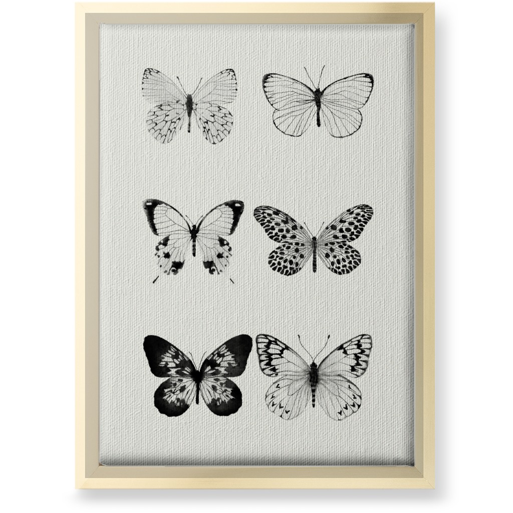 Butterflies Pairs Wall Art, Gold, Single piece, Canvas, 10x14, Black, Coal