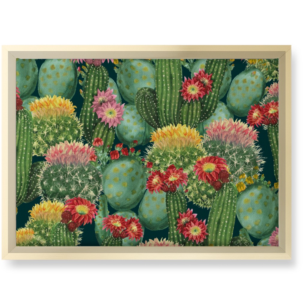 Tropical Cactus Flowers Wall Art, Gold, Single piece, Canvas, 10x14, Multicolor