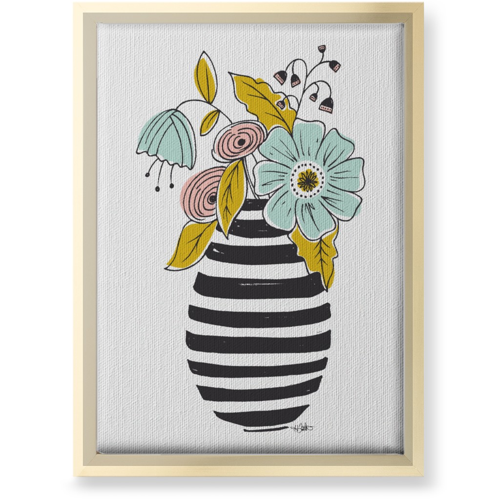 Summer Floral Vase Wall Art, Gold, Single piece, Canvas, 10x14, Multicolor, White