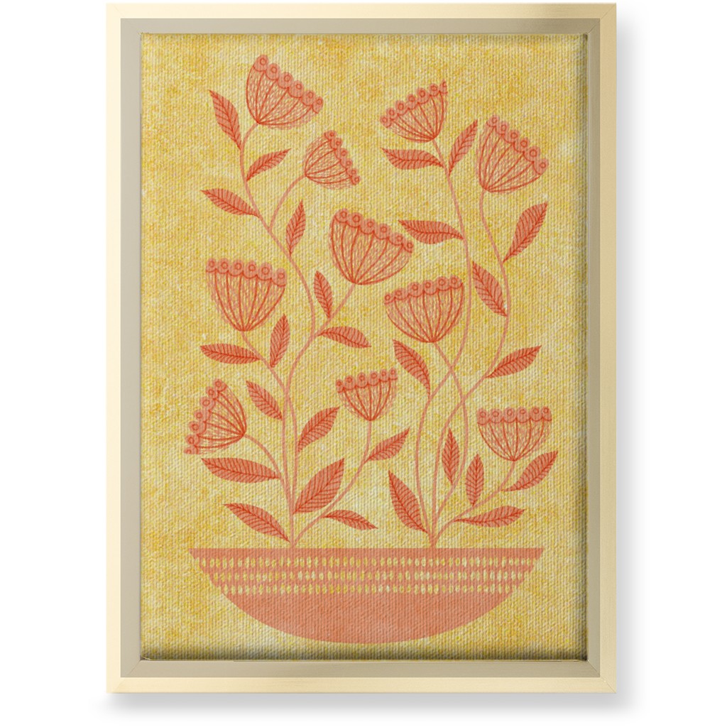 Mid Century Modern Orange Floral on Yellow Wall Art, Gold, Single piece, Canvas, 10x14, Orange, Orange
