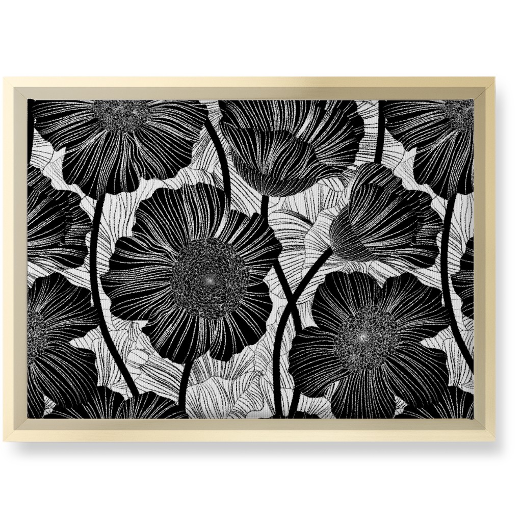 Mid Century Modern Floral - Black and White Wall Art, Gold, Single piece, Canvas, 10x14, Black