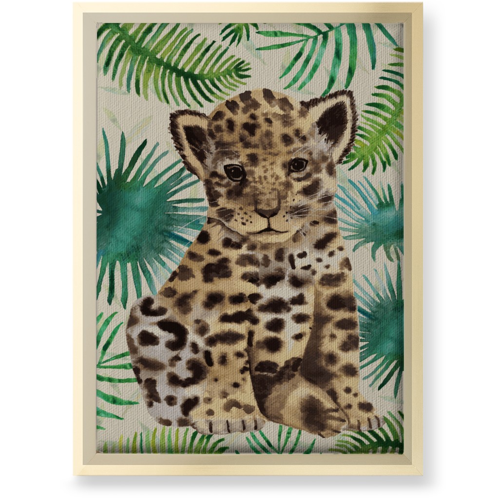 Baby Leopard Portrait Wall Art, Gold, Single piece, Canvas, 10x14, Brown