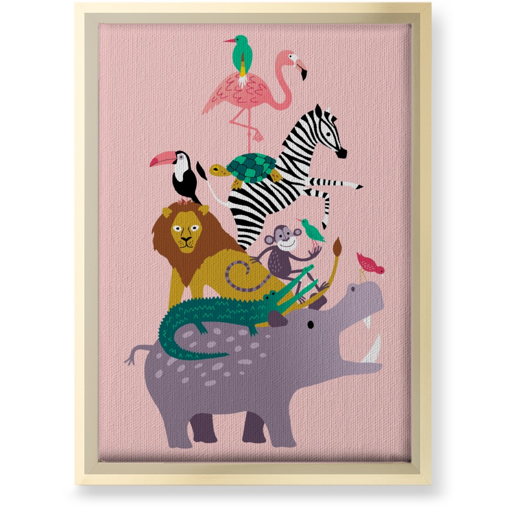 Wild Animal Tower - Pink Wall Art, Gold, Single piece, Canvas, 10x14, Multicolor