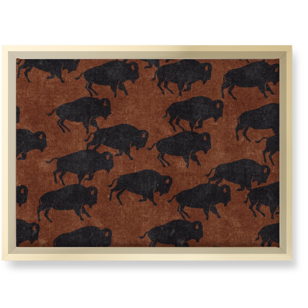 Bison Stampede - Inkwell on Brandywine Wall Art, Gold, Single piece, Canvas, 10x14, Brown, Brown
