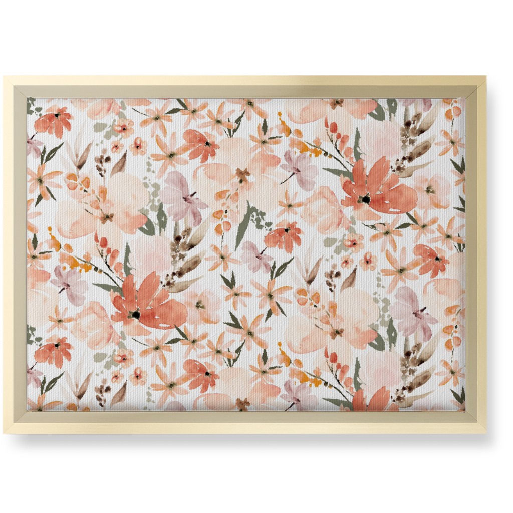 Earth Tone Floral Summer in Peach & Apricot Wall Art, Gold, Single piece, Canvas, 10x14, Pink