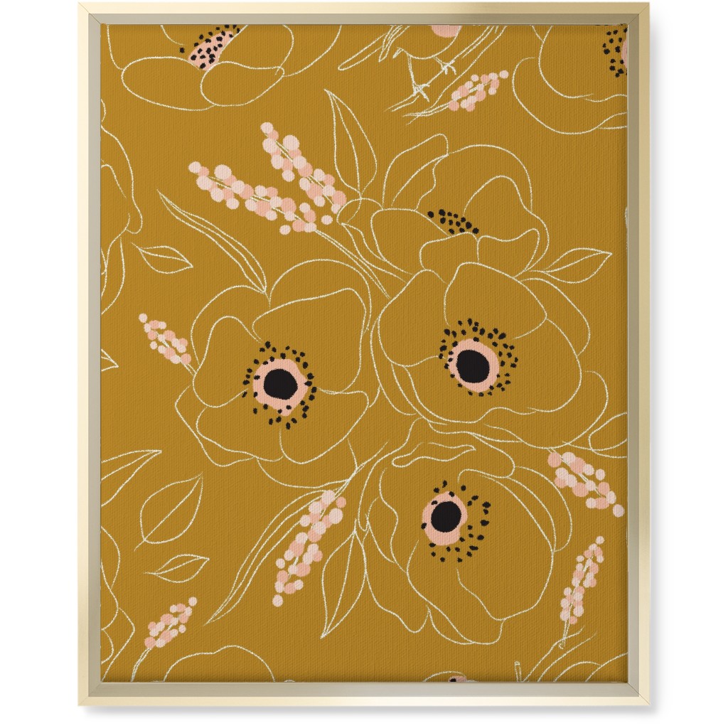 Freehand Robin & Winter Blooms - Gold Wall Art, Gold, Single piece, Canvas, 16x20, Yellow
