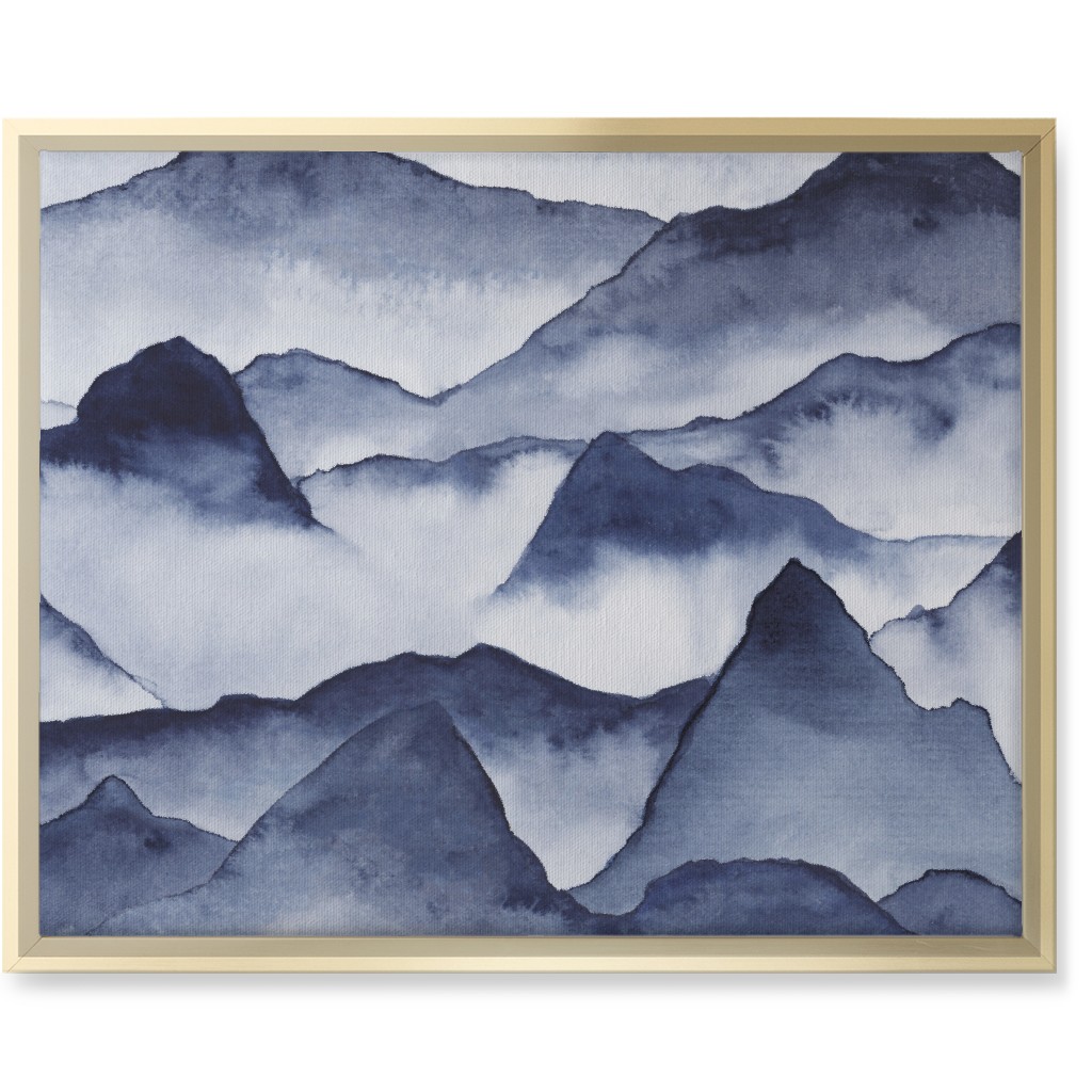 Watercolor Mountains - Blue Wall Art, Gold, Single piece, Canvas, 16x20, Blue