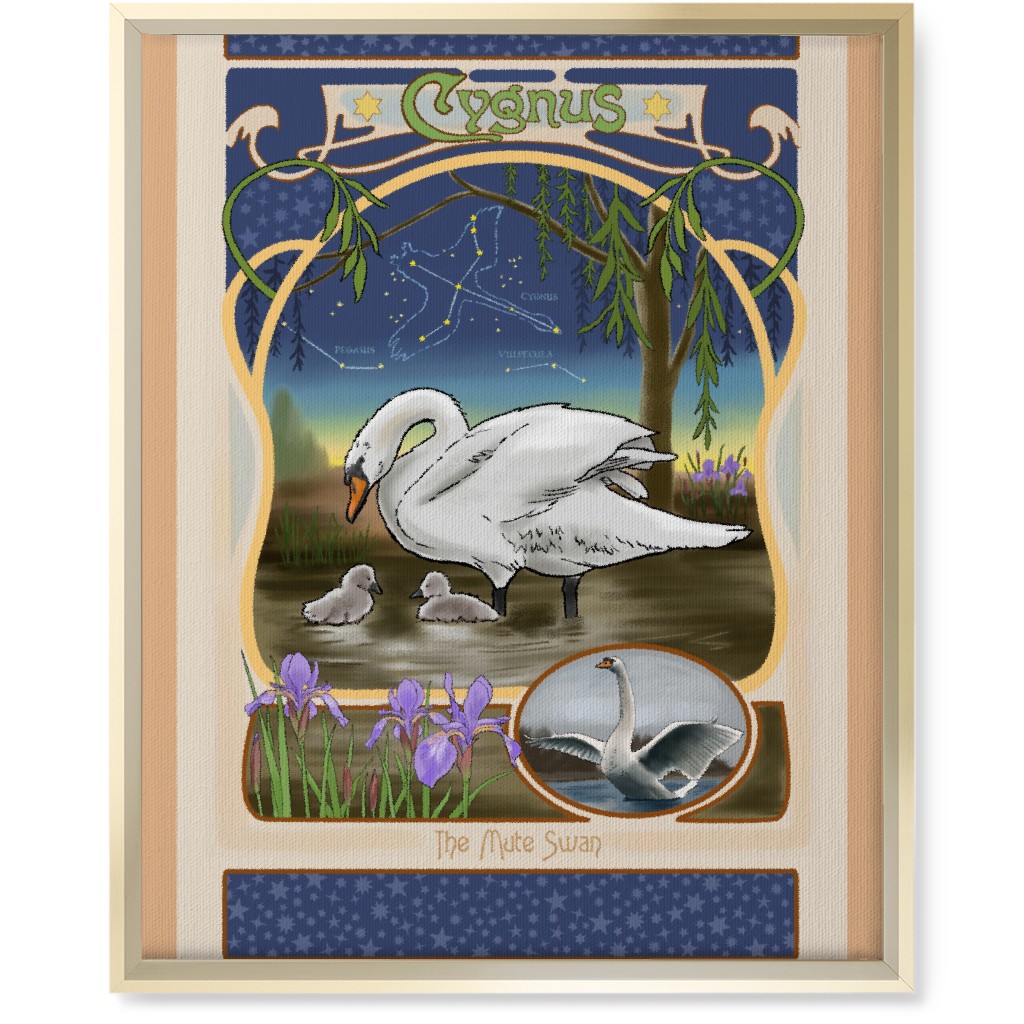 Art Nouveau Swan Wall Art, Gold, Single piece, Canvas, 16x20, Multicolor