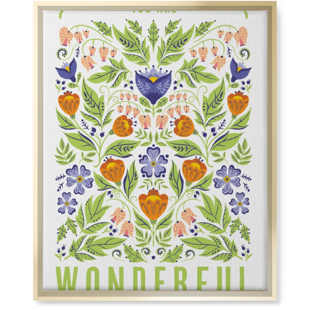 You Are Wonderful Floral - Green Wall Art, Gold, Single piece, Canvas, 16x20, Green, Classic Green