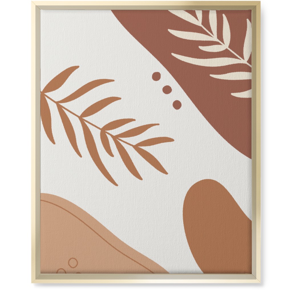 Fern Leaves and Abstract Shapes - Earth Tones Wall Art, Gold, Single piece, Canvas, 16x20, Orange, Orange