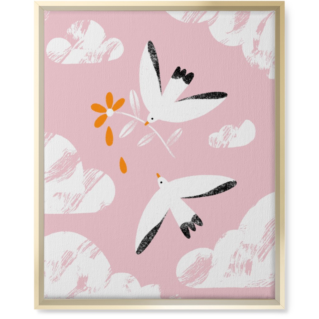 Two Birds in the Pink Sky Wall Art, Gold, Single piece, Canvas, 16x20, Pink, Bright Pink
