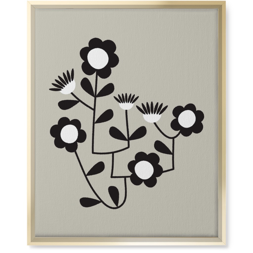 Mod Hanging Floral Wall Art, Gold, Single piece, Canvas, 16x20, Gray, Pebble