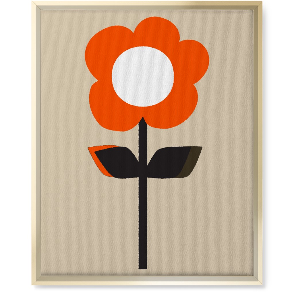Retro Flower Wall Art, Gold, Single piece, Canvas, 16x20, Red, Coral