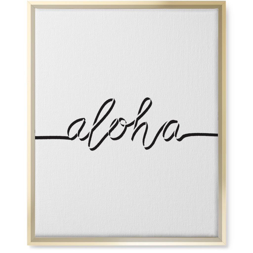 Aloha Script - Black and White Wall Art, Gold, Single piece, Canvas, 16x20, White, White