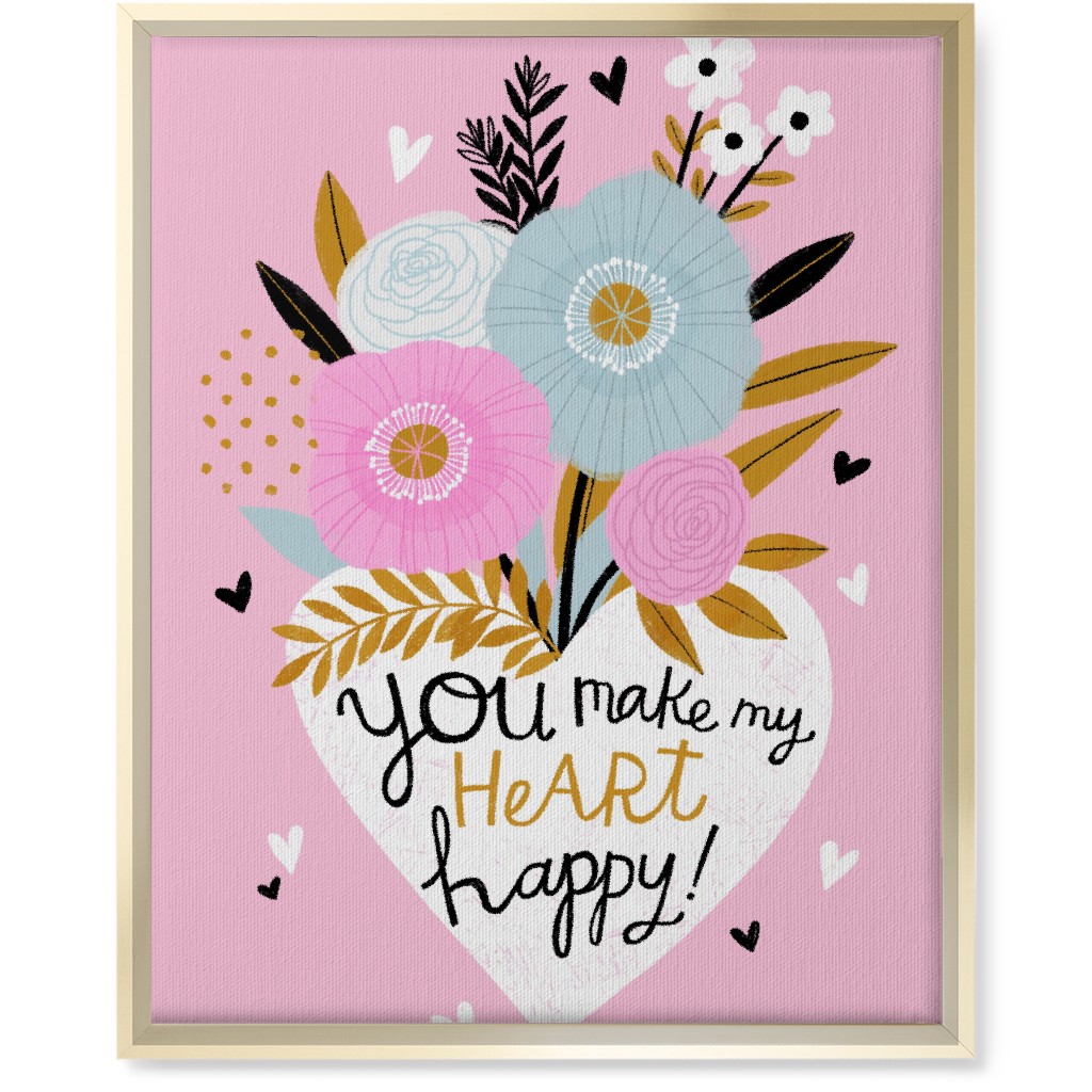 You Make My Heart Happy - Pink Wall Art, Gold, Single piece, Canvas, 16x20, Pink, Bright Pink